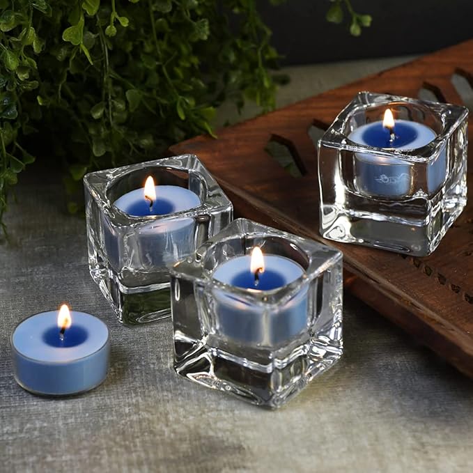DEYBBY SoyWax Scented Tealight, 12 Pack Natural Fragrance Long Lasting Clear Cup Aromatherapy Candle Set, Smokeless& Long Lasting|for Gfit, Anniversary, Resturant|Ocean Breeze