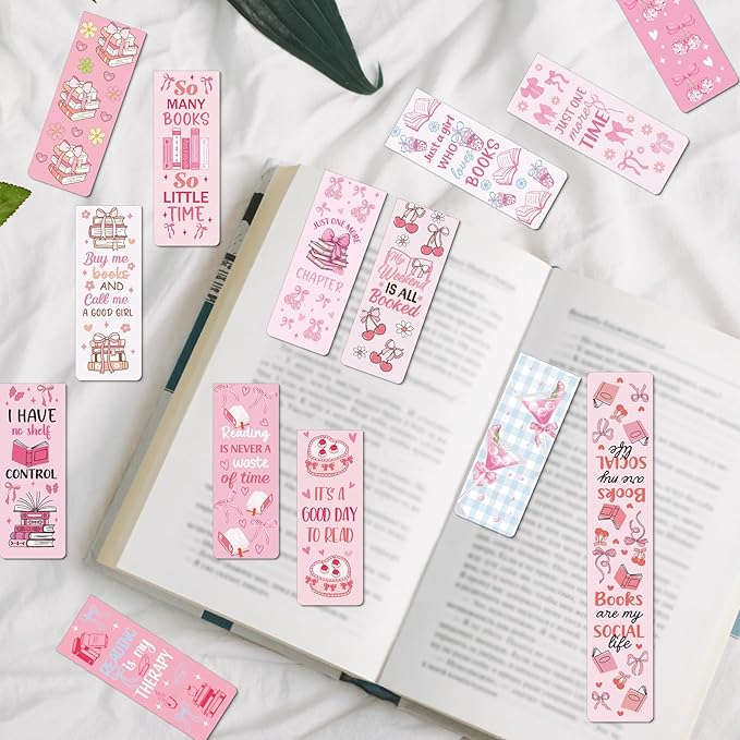 Coquete Magnetic Bookmark Gifts - 30PCS Bows Magnetic Bookmarks Pink Bow Book Marks Cute Flower Cake Cherries Page Magnets Marker Clip for Book Lovers Girls Students Teacher Reading Bookis Gift