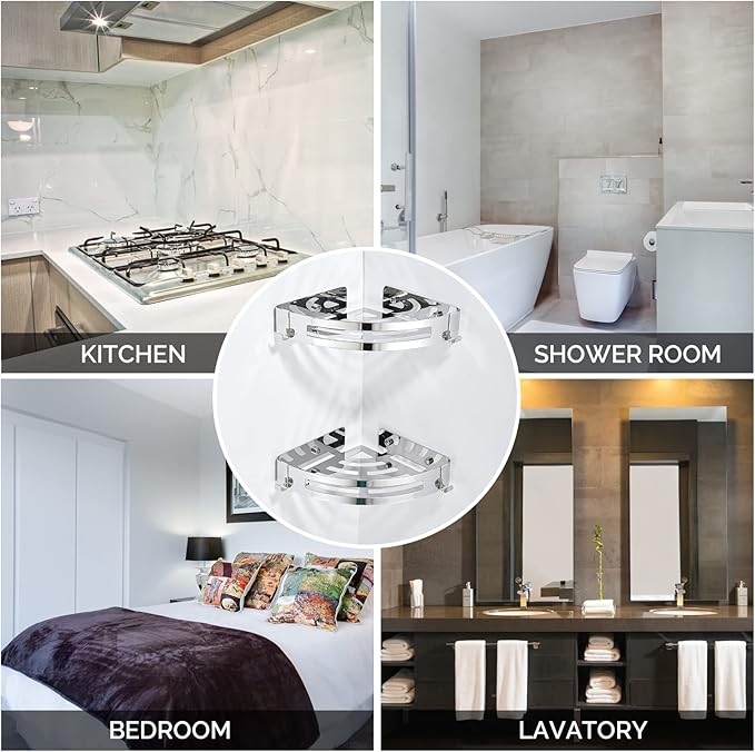 2-Pack Corner Shower Caddy,Wall Mounted Corner Shower Shelf,Shower Rack for Bathroom Silver