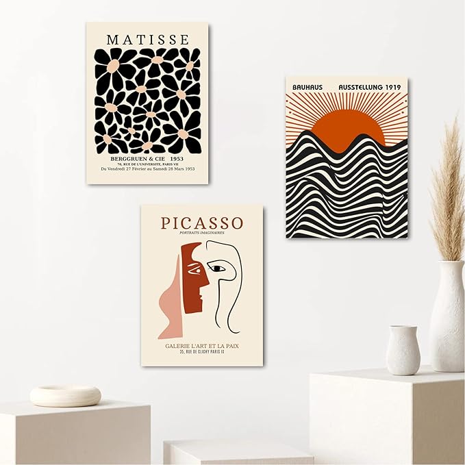 FAEKSUR Framed Matisse Wall Art Set of 3, Abstract Matisse Canvas Wall Art Decor for Living Room, Minimalist Art Decor for Bedroom, Bathroom, Aesthetic Room, Office and Gallery