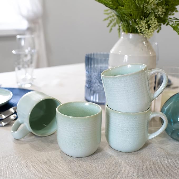 Elanze Designs Glossy Reactive Glaze Large 17 Fluid Ounce Everyday Kitchen Food Grade Ceramic Stoneware Coffee Mug Cup with Comfort Curved Handles, Set of 4, Seafoam Mint Green