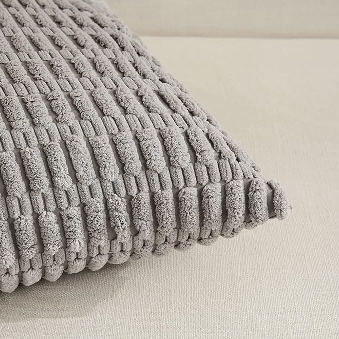Fancy Homi 4 Packs Grey Decorative Throw Pillow Covers 12x20 Inch for Living Room Couch Bed, Rustic Modern Farmhouse Boho Home Decor, Soft Plush Corduroy Gray Cute Square Accent Cushion Case 30x50 cm