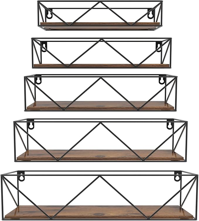 CRUGLA Bathroom Shelves Wall Mounted Set of 5, Hanging Storage Floating Shelf for Bathroom, Kitchen, Bedroom, Living Room Home Decor