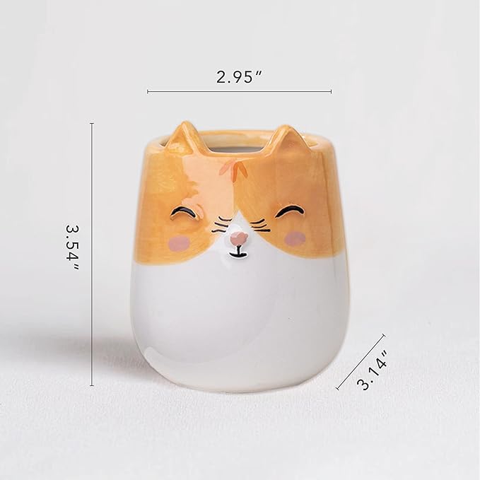 Kitten Animal Ceramic Planter for Indoor and Outdoors, 3 x 3 x 4 in., Cute Hand Painted Designed in Argentina, Convenient Drain Hole