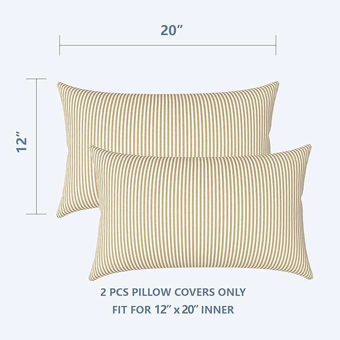 LVTXIII Outdoor/Indoor Lumbar Pillow Covers ONLY, Patio Fade Resistant Lumbar Pillow Covers, All Weather Cushion Cases for Sofa, Patio Couch Decoration, 12"x20", 2 Pack, Stripe Beige