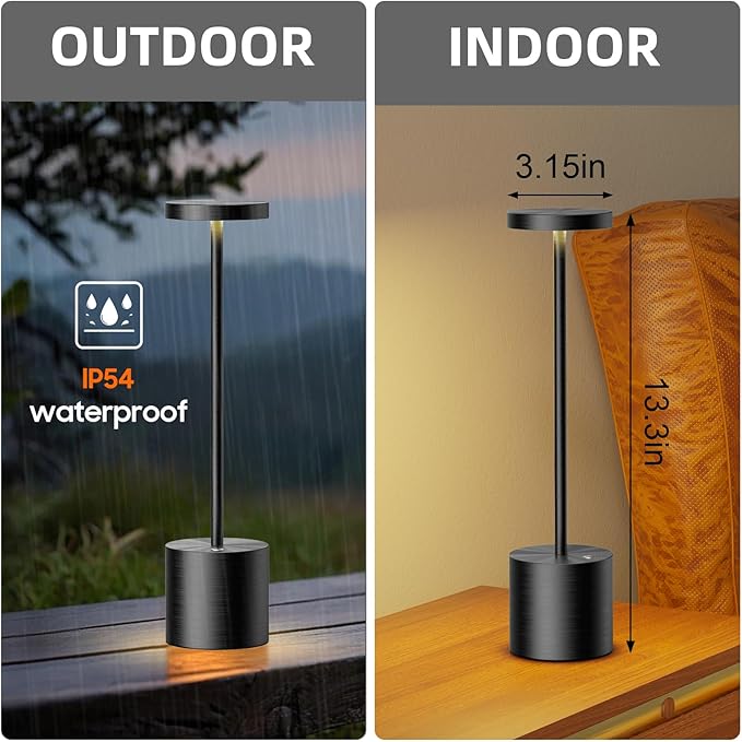 SAKRINGT Cordless Table Lamps Rechargeable,6000mAh Portable Battery Operated LED Table Light for Restaurant Outdoor 2 Pack Black
