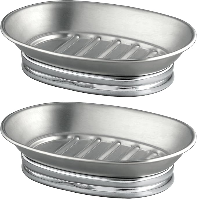 iDesign Small Round Plastic Bathroom Trash Can-Set of 2-Black Soap Dish, Split Finish