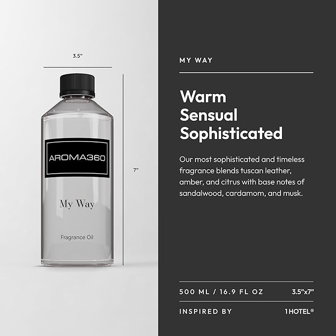 Aroma360 - My Way Fragrance Oil Blend | Hotel Inspired for Luxury Essential Oil Diffusers | Aromatherapy Scent Diffuser Oil | Lush Sandalwood, Warm Cedar, and Delicate Florals. - 500ML
