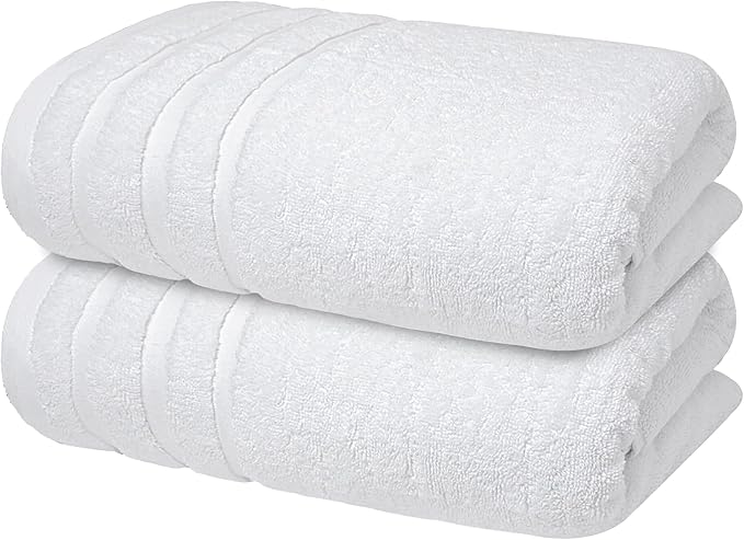 Infinitee Xclusives 100% Cotton Luxury Bath Towels Set of 2 (27x54 Inches), Soft, Absorbent, Quick Dry, Perfect Towels for Bathroom, Gym, Spa & Hotel |Brilliant White|