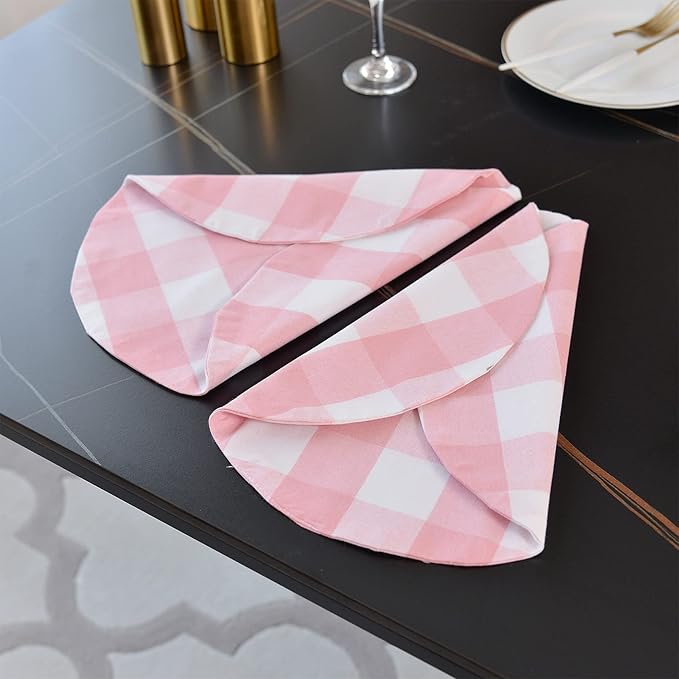Pink & White Cotton Buffalo Check Plaid Round Placemat, Set of 4, 15 Inch eco-Friendly Fabric Handcrafted Machine Washable Indoor & Outdoor Tablemat