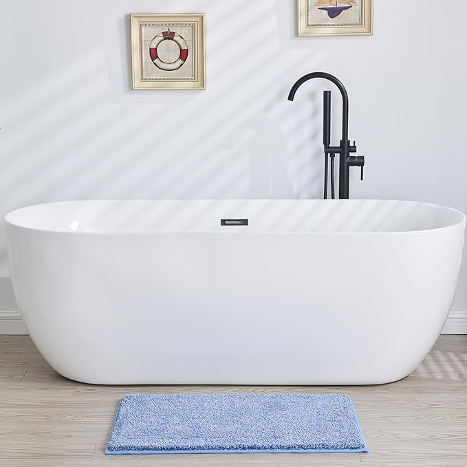 Douceur Blue Bathroom Rugs Non Slip, Super Soft Microfiber Bath Mats for Bathroom Washable, Fluffy Absorbent Bath Rugs, Quick Dry Shower Mat, 32" x 20"