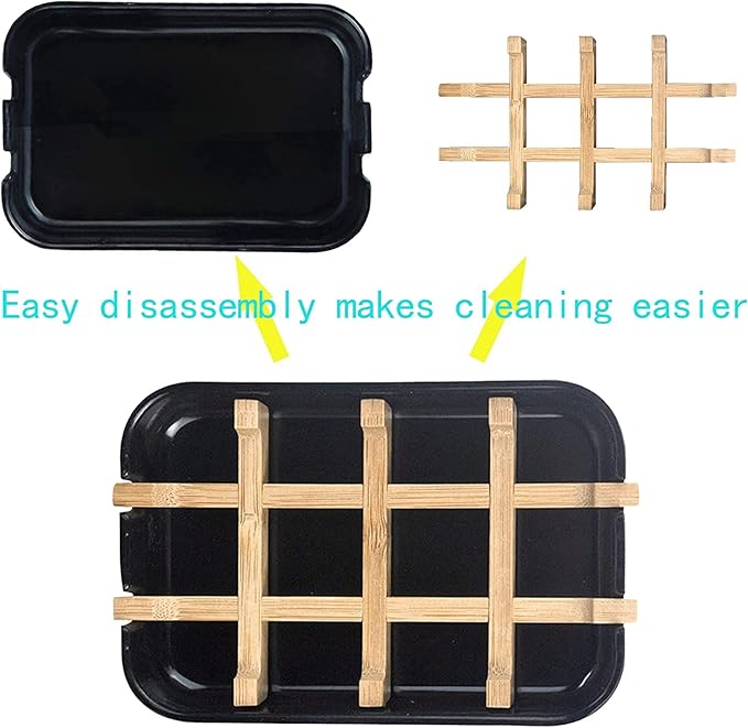 Aoheuo Modern Bamboo Fiber soap Holder and soap Dish Combination (Removable), Black, 5.12 Long by 3 Wide, 0.98 inches high, Used in Kitchens, bathrooms, and bar Sinks