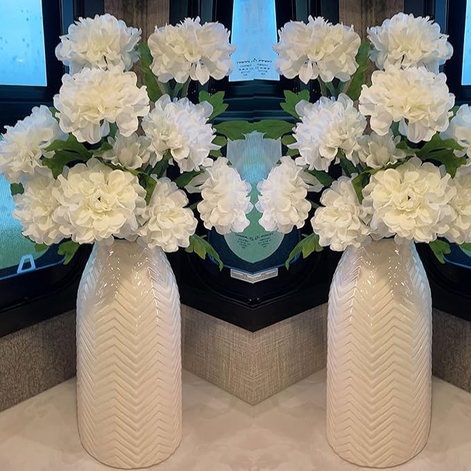 hjn White Vase for Flowers Ceramic Vase for Decor, Modern Decorative Tall Vases for Your Kitchen/Office/Living Room/Bookshelf/Mantel - White Texture(Medium