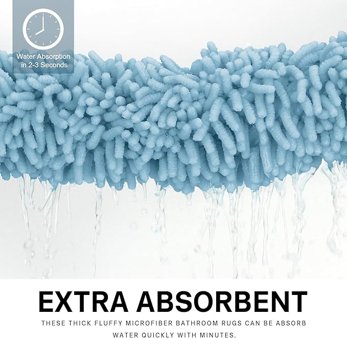 Bathroom Rugs 2 Pieces Chenille Bath Rug Mat, Extra Thick and Soft Absorbent Bath Rugs, Machine Washable, Non-Slip Plush Bath Mats for Tub, Shower, Room, (Light Blue, 32"x20"+24"x16")