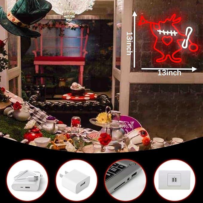 Tiabuy Alice in Wonderland Rabbit Neon Signs for Wall Art Decor, Dimmable White Rabbit LED Lights for Bedroom Man Cave Birthday Party Decoration,Halloween, Christmas, Easter Gifts