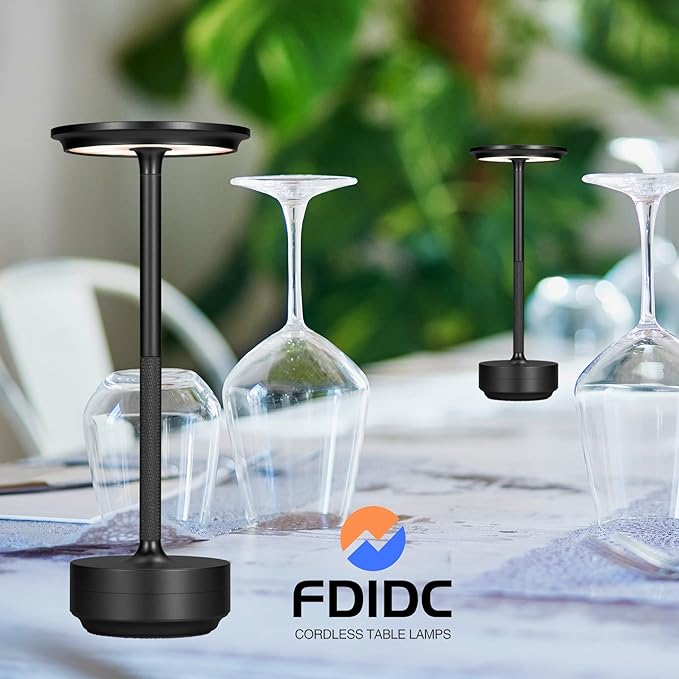 Cordless Table Lamps, Portable Rechargeable LED Battery Powered Touch Table Light, 3 Color Stepless Dimming Modern Metal Table Lamp, for Home/Bedroom/Restaurant/Reading(Black)
