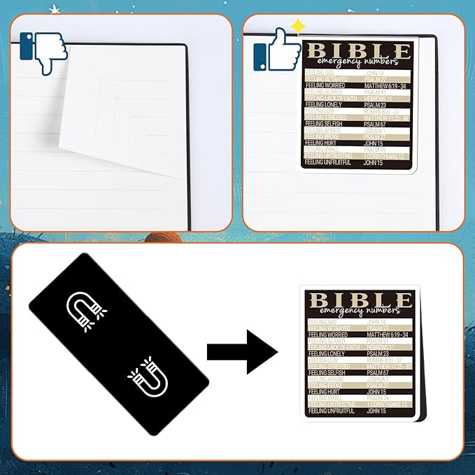 Bible Emergency Numbers Magnetic Bookmark - Wxiben 8Pcs Christian Book Mark Magnet Bible Verse Magnetic Bookmarks Religious Catholic Page Marker Clip for Sunday School Confirmation Gifts for Teen