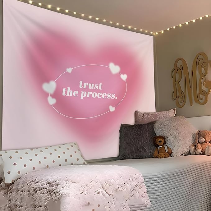 LUVADIAN Y2K Pink Aura Tapestry - Aesthetic Wall Hanging for Teen Girls Room Dorm, Cute Room Decor, 50x60 Inches