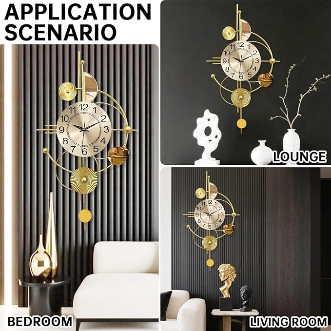 Large Wall Clocks for Living Room,Silent Non Ticking,Battery Operated Oversized Round Modern Wall Clock for Bedroom,Farmhouse,Office Wall Decor-17.7x31.4Inch(Golden)