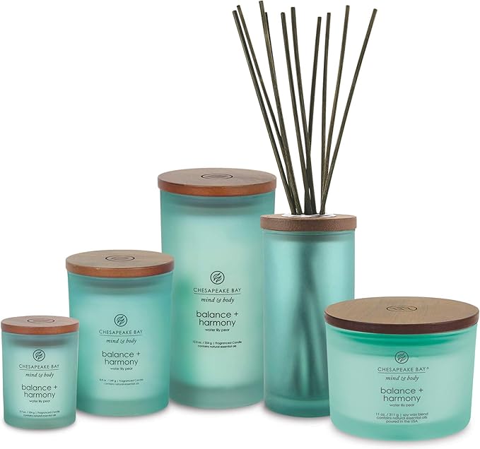 Chesapeake Bay Balance + Harmony Scented Candle Water Lily Pear Fragrance 50 Hours Burn Time Warm & Decorative Soy Wax Blend