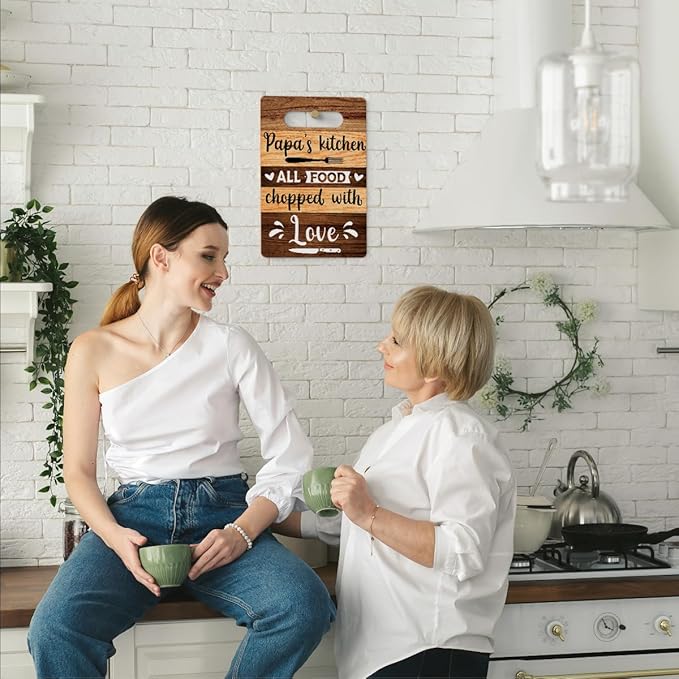 Farmhouse Kitchen Decor, Kitchen Signs Wall Decor, Papa's Kitchen All Food Chopped With Love Wood Sign, Papa Gifts, Fathers Day Thank You Gifts for Papa 8 x 12 Inch