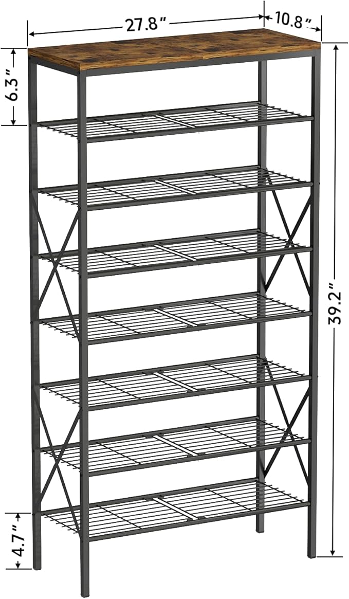 8 Tiers Tall Shoe Rack Organizer, Large Capacity Shoe Rack Holds 32 Pairs of Shoes, Durable and Stable, Adjustable Metal Shelf Stackable Shoe Shelf for Entryway, Hallway, Living Room, Closet