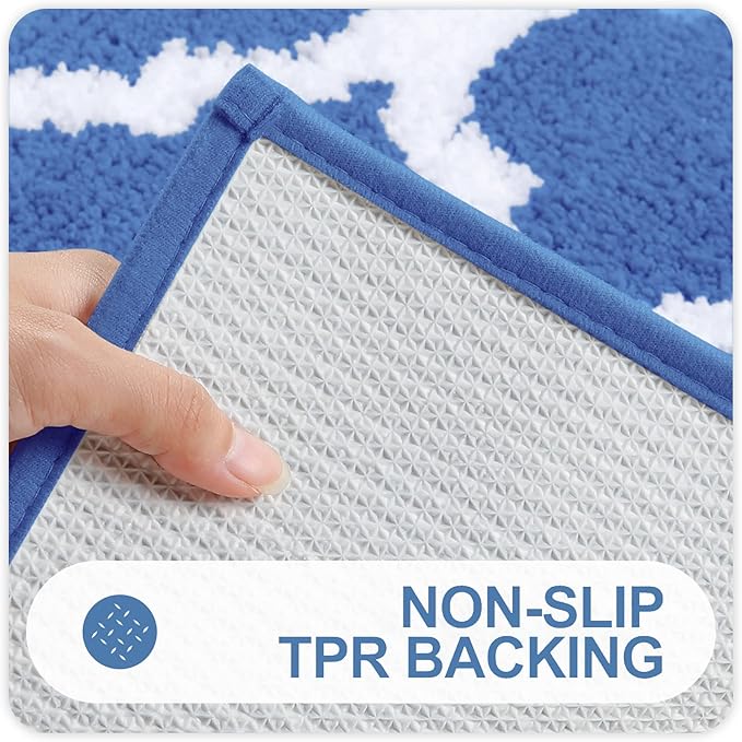 OLANLY Bathroom Rugs 47x24, Soft and Absorbent Microfiber Bath Rugs, Non-Slip Shaggy Shower Carpet, Machine Wash Dry, Bath Mats for Bathroom Floor, Tub and Shower, Blue