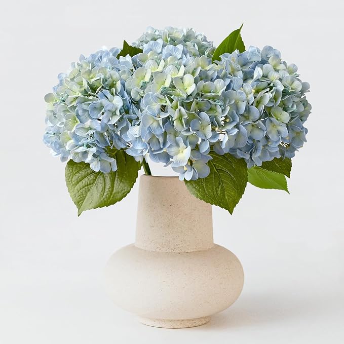20" 4PCS Artificial Light Blue Hydrangea Flowers Large Faux Latex Real Touch Fake Hydrangeas Silk Bouquet with Leaves Stems for Family Table Office Wedding Party Arrangements