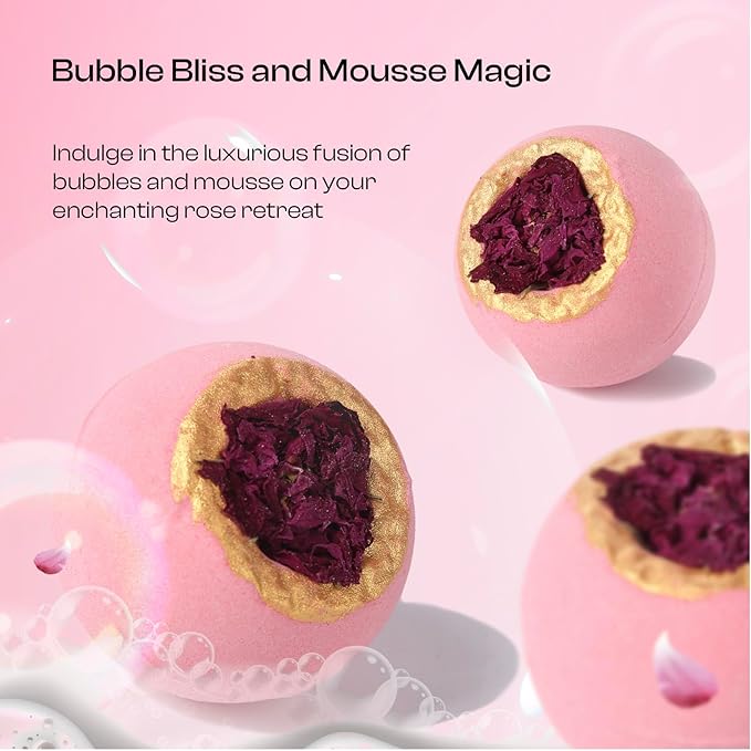 Bath Bombs for Women, 6 Fizzies Luxury Large Size with Real Flowers and Natural Organic Essential Oil, Self Care Gifts for Women, Mon, Daughter, Girlfriend, Kids,Pack of 6 (Rose)