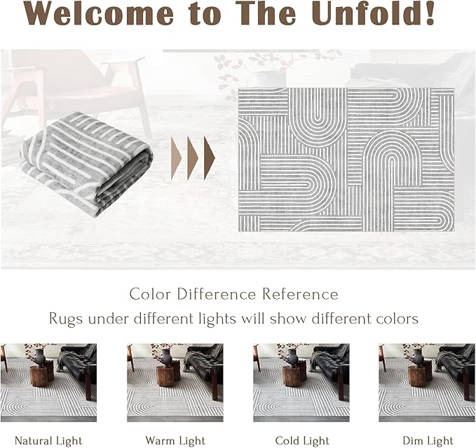 6x9 Area Rug - Large Abstract Washable Non-Slip Grey Stain Resistant Living Room Rug Rainbow Low-Pile Floor Carpet Soft Modern Accent Rugs for Bedroom Dining Room Office Classroom Nursery