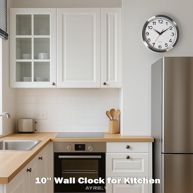 AYRELY® Wall Clock – 10 Inch Metal Decorative Modern Analog Clock, Silent Non-Ticking Battery Operated Small Classic Wall Clocks for Kitchen, Living Room, Bedroom, Office, Bathroom(Classic-10in)