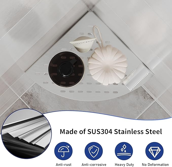 2 Pack Corner Shower Shelves 304 Stainless Steel Corner Shower Shelf 8in shower shelf Drilling Installation (One Brushed Nickel)
