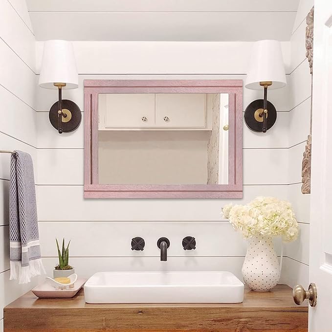 AAZZKANG Rectangle Mirror with Wood Framed Modern Farmhouse Hanging Wall Mirrors Decor for Bedroom Bathroom Living Room Home Entryway Large 26"x18"