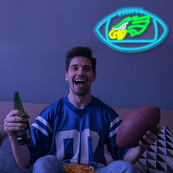 Football Team Neon Sign, Cool Light Up Dimmable Eagle Team Logo Hanging Led Neon Sign for Wall Decor, Man Cave, Garage, Party, Bar, Game Room Deco, Birthday Gift for Football Fan