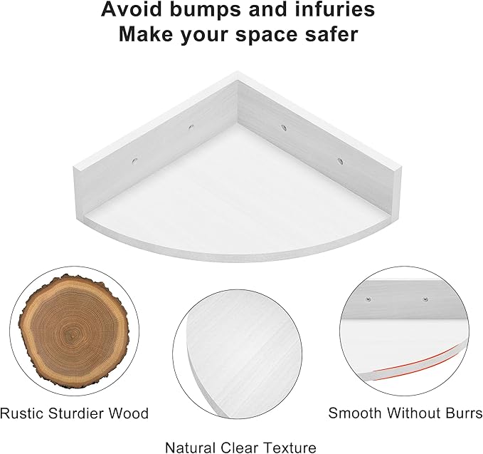 Alsonerbay White Corner Shelf Wall Mount, Set of 3 Floating Shelves for Storage and Display, Rustic Wood Shelves for Bedroom, Living Room, Bathroom, Entryway, Garage