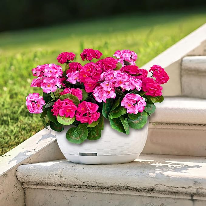 Fake Outdoor Flowers, Artificial Flowers For Outdoors, Mixed Color Artificial Geraniums Plastic Flowers 4 Pcs, Fake Plant For Outside, Silk Faux Flowers Outdoor Planters UV Resistant For Front Porch