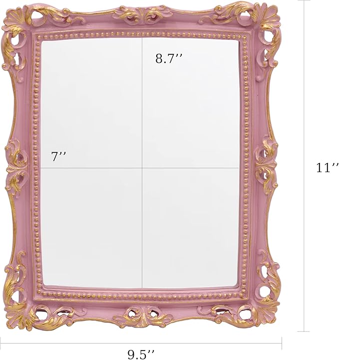Funerom Vintage 11 x 9.5 inch Decorative Mirror, Wall Mounted & Tabletop Makeup Mirror ,Rectangle Mirror (Pink)