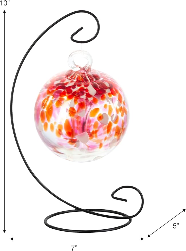 Dale Tiffany AC25006-D4 Rainbow Tree of Life Hand Blown Art Glass Ornament Witch Globe Gazing Ball, Golden Pink, 4" Diameter with Hanging Stand