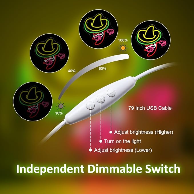 Mexican Neon Sign Cinco De Mayo Led Vintage LED Wall Decor for Bars,Fiesta Party USB-Powered Adjustable Brightness, Neon Sign for 5 De Mayo Mexican Party