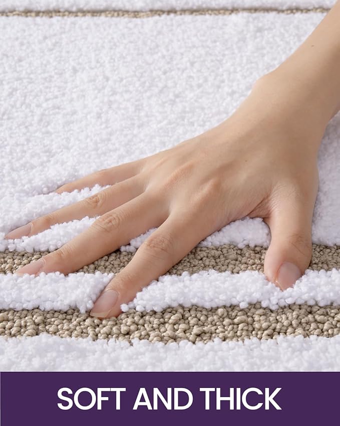 DEXI Oval Bath Mats for Bathroom, 17x30 Absorbent Bath Mat, Washable Microfiber Bathroom Rug with Non Slip Backing for Shower Floor, Beige