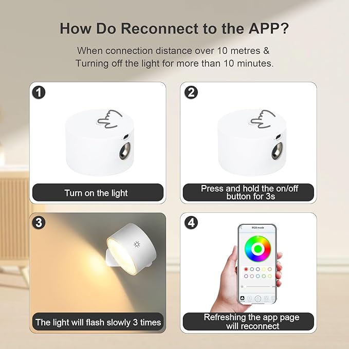 Lightess LED Smart Wall Sconces Set of 2, Dimmable Wall Mounted Lamp with 3 Lighting & RGB & Ambiance Mode, APP & Touch Control, Rechargeable Battery Operated Wall Light for Bedside Reading, White