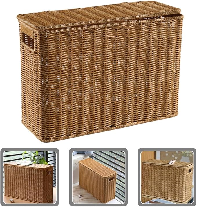 jojofuny Wicker Storage Baskets with Lids, Rattan Magazine Holder, Weave Sundries Basket, Woven Storage Container, for Storage, Living Room, Toy Organizing