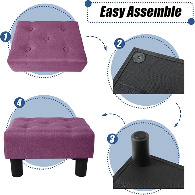 BRIAN & DANY Small Foot Stool, Linen Foot Stools with Legs, Stable Small Footstool for Living Room, Purple