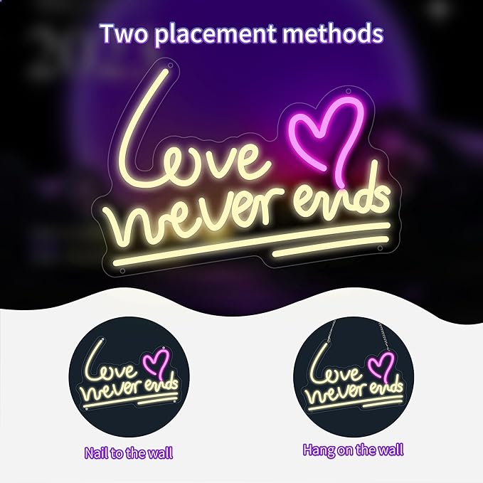 Love Never Ends Neon Sign for Wall Decor, Dimmable Love Led Lights Signs Letters Signs for Wedding, Neon Light Room Decor for Party Birthday Gift Christmas Gift