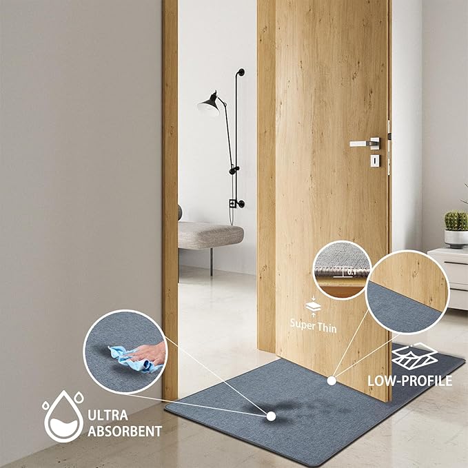 Yancorp 17"x48" Ultra Thin Long Gray Bathroom Rugs,Long Grey Bath Mat Non Slip Fit Under Door Absorbent Washable Indoor Door Mat Shower Sink