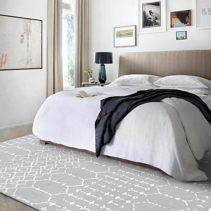 Lahome Moroccan Machine Washable Rugs - 5x7 Area Rugs for Living Room Soft Non-Slip Throw Indoor Grey Rug, Modern Geometric Print Low-Pile Floor Carpet for Bedroom Under Dining Table Home Office