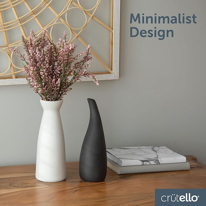 Crutello Ceramic Vase Set, Black and White Vase, Black Vases Home Decor, White and Black Ceramic Vase, Midcentury Modern Decor for Home, Mantles, Bud Flowers, Bookshelves, Tables, Entryways