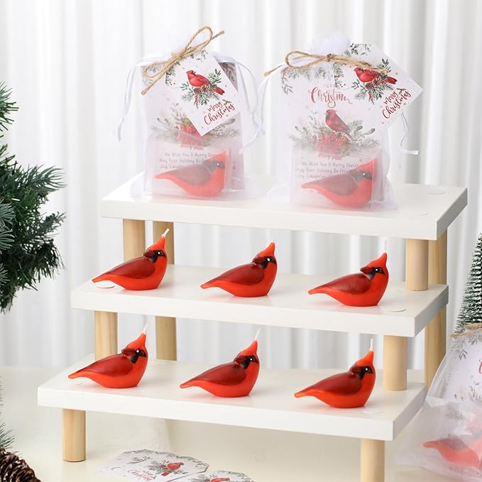 24 Sets Christmas Party Favors Soy Wax Candles with Organza Bag and Cards Bulk Portable Candle Party Favors Christmas Gifts for Guest Celebration Xmas Supplies Decor (Cardinal Bird)