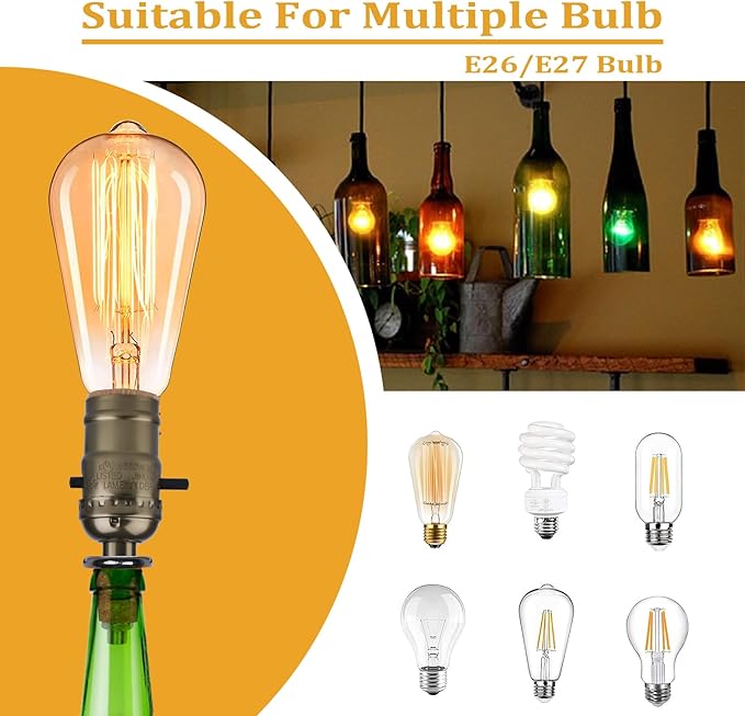 Bottle Lamp Kit with 9mm Glass Drill bit DIY Lamp Kit for Liquor Bottles with Slip on Socket and 8 Feet Power Cord,No Drilling Required
