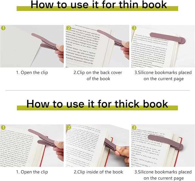 SMUK 6pcs Automatic Silicone Bookmarks for Women, Creative Book Marks Clip for Reading Lovers Men Women Teens, Unique Book Page Markers Book Mark Gifts for Book Lovers